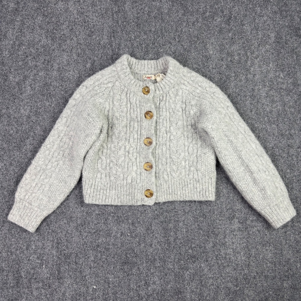 Faherty Cardigan Sweater‎ Girls S Gray Alpaca Wool Cable Knit Cottagecore Preppy